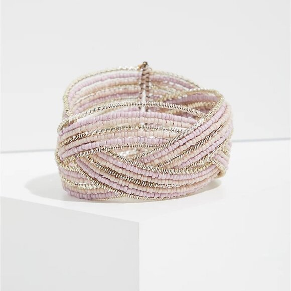 🆕SILVER-TONE BEADED CRISSCROSS CUFF - Picture 1 of 3